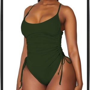 Size‎ 2XL Viottiset Swimsuit Ruched High Cut One Piece Tummy Control Army Green